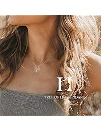 THEHORAE Tree of Life Pendant Necklace Family Life Tree Necklace for Women White Gold Plated Necklace Jewelry with Rose Gold Brilliant Leaves Birthday Gift for Her