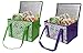 Earthwise Insulated Reusable Grocery Bag Shopping Box with Reinforced Bottom Panel and Zipper Top Lid with Extra Side Handles for Easy Lifting (Set of 2) (Green/Purple)