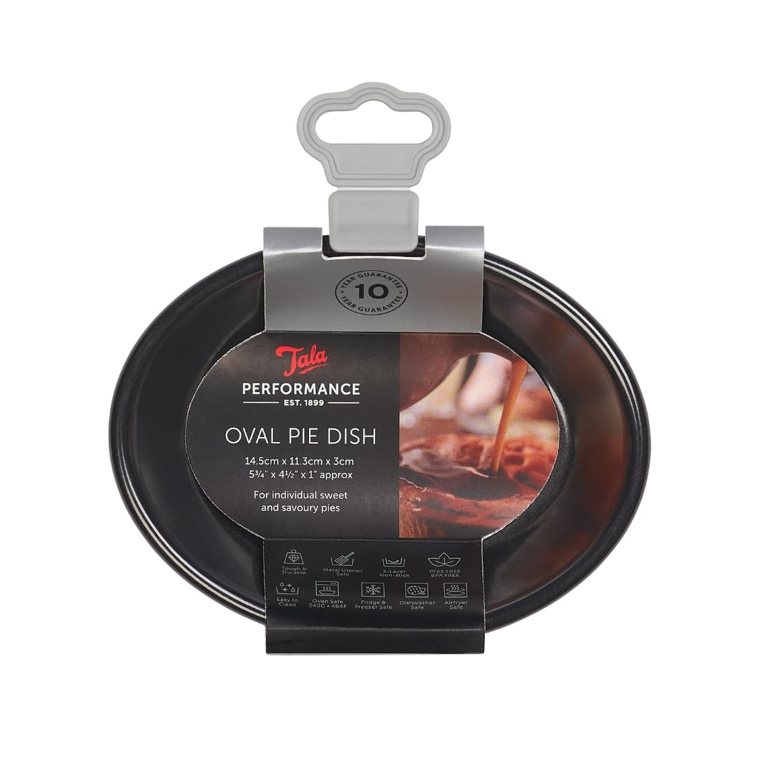 Tala Performance Eclipse Premium Non-Stick Oval Pie Dish 14.7x11.2x3.1 cm; Perfect for Traditional Shape for Individual Sweet and savoury pies