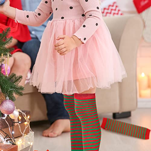 3 otters Christmas Knee High Socks, Red Green Striped Thigh High Stockings and Long Arm Gloves for Elves Party Chrismas Costume Show Cosplay Party