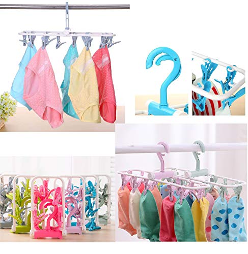 Youfui Portable Folding Clothes Hangers Travel Accessories Foldable Clothes Drying Racks for Travel Home Storage (2pcs Hanger with 12 Clips)