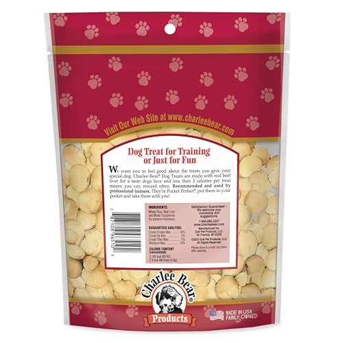 CHARLEE BEAR ORIGINAL CRUNCH DOG TREATS, BEEF LIVER, 16 OUNCE RESEALABLE BAG, LOW CALORIE TRAINING TREATS FOR DOGS, LIMITED INGREDIENT, HEALTHY, CRUNCHY DOG SNACKS, MADE IN USA