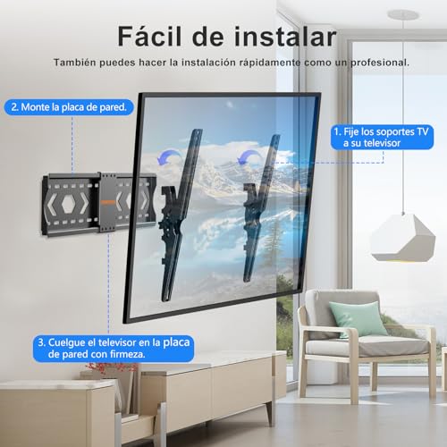 JXMTSPW Soporte de TV con inclinación para Pantallas de 32”-84”, Máx VESA 600x400 mm,Soporta hasta 75 kg, 40 42 43 50 55 60 65 70 75 Pulgadas Universal Soporte de Pared para TV Inclinable