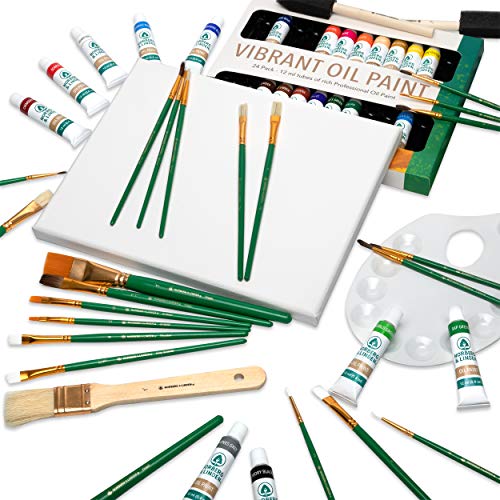 XXL Oil Paint Set - 24 Paints, 25 Brushes, 1 Canvas, and Art Palette - Oil Painting Supplies for Kid - //coolthings.us