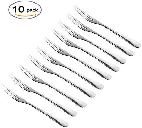 HOUSEWISE Hand Forged Stainless Steel Cocktail Appetizer Forks, 10pcs, Fruit Forks, Vegetable Forks, Great fits for Oyster, Mussel,Escargot, Mussel, Dessert Cake,