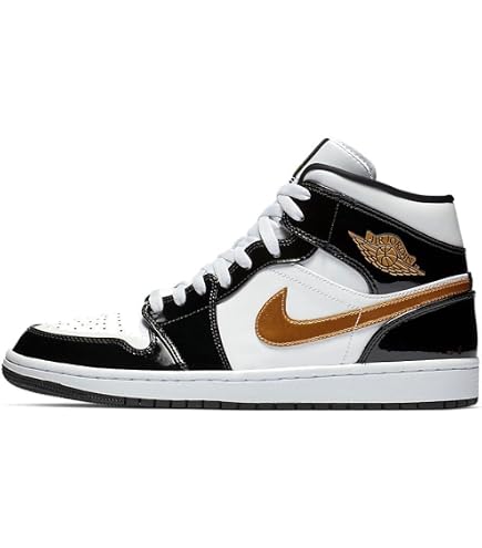 Amazon.com | Jordan Mens AIR 1 MID SE Black Gold Patent Leather