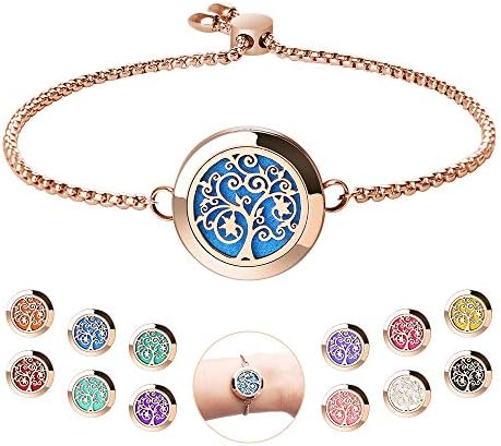 Aromatherapy Essential Oil Diffuser Bracelet – ttstar Rose Gold Stainless Steel Adjustable Women Jewelry Diffuser Bracelet with 24 Refill Pads Gift Set