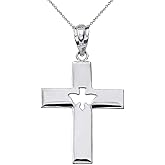 Claddagh Gold Sterling Silver Holy Spirit Cross with Descending Cutout Dove Pendant Necklace