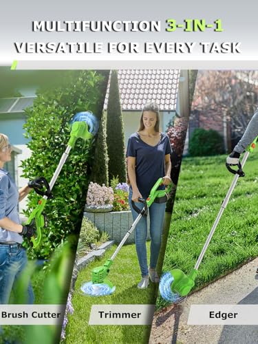 ASZSUSL Cordless Weed Wacker,Lightweight 21V Battery Operated Electric Weed Wacker with 2 Battery,3-in-1 Stringless Grass Trimmer/Weed Trimmer/Grass Cutter,Lawn Trimmer Cordless for Yards Garden