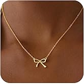 Reuscol Gold Necklace for Women Dainty Gold Bow Necklace 14K Gold Plated Cute Bow Choker Necklace Small Bow Pendant Charm Necklaces Trendy Christmas Jewelry Gifts for Women