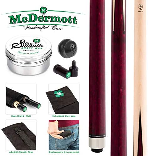 McDermott Pool Cue Sticks Star Cue 19oz Carom Billiards Pool PRO Player Set of 6 Travel Style Professional Billiards Accessories Gift Pack - Star S69 Hustler Birdseye Maple Burgundy