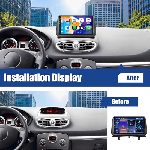 SIXWIN 4GB & 64GB Android 15 Car Radio for Renault Clio 3 2005-2014 with CarPlay Android Auto Mirror Link - 9 Inch Touch Screen Car Radio WiFi Bluetooth 5.0 FM/RDS 32EQ USB with Rear View Camera