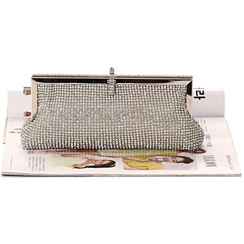 Missfiona Sparkly Glitter Formal Clutch Purse Wedding Party Evening Bag for Women(Silver Grey)