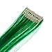 SWACC 12 Pcs Straight One Color Party Highlights Clip on in Hair Extensions Colored Hair Streak Synthetic Hairpieces (Green)