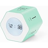 mooas Multi-Hexagon Clock Timer, Cube, Backlight, Countup/Down (Mint) | 6 Preset Times, Productivity Timer, 12/24H Clock, Battery Operated, Sound/Mute, Easy to Use, Exercise, Study, Cooking, Work