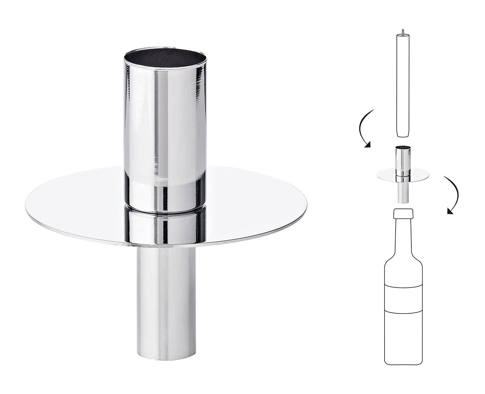 EDZARD bottle top candle holder, stainless steel nickel plated, silver coloured, height 3,1 in