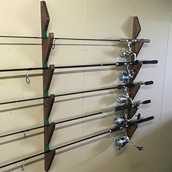 Amazon ロッドスタンド 壁掛けタイプ 5本用 ブラウン Wood Works ロッドスタンド