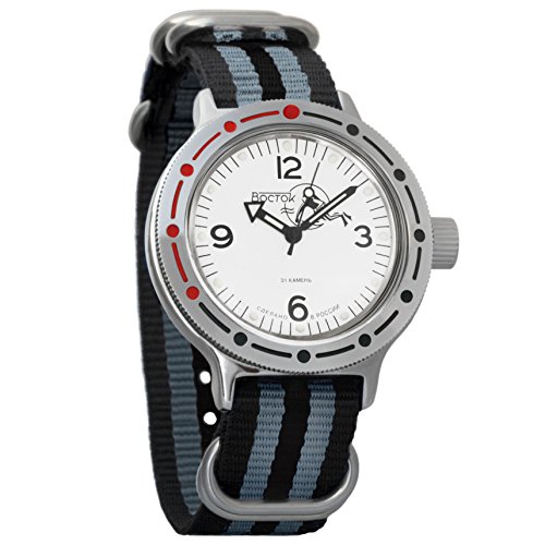 Vostok Amphibian Automatic Mens WristWatch Self-winding Military Diver Amphibia Case Wrist Watch #420920 (black+grey)