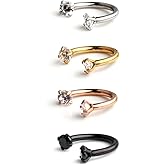 Ruifan 4PCS Clear CZ Nose Septum Horseshoe Earring Eyebrow Lip Helix Tragus Cartilage Piercing Ring 14G 8mm