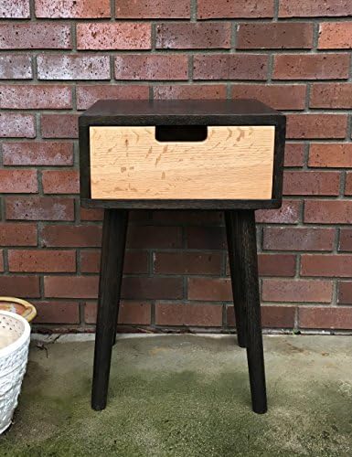 Scandinavian Nightstand Pair Set of 2 Bed Side Tables Set Solid Oak in Chestnut Style by Candlewood Furniture