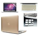 Applefuns(TM) 4IN1 Kit Hard Shell Case + Keyboard Cover + Screen Protector + Dust Plug for Macbook Pro 13 inch with Retina Display A1425 A1502 (Metallic Gold)