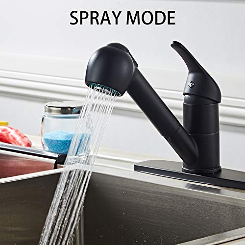 FRMARCH Commercial Single Handle Kitchen Faucets with Pull Down Sprayer,High Arch Brushed Nickel Hot & Cold Water Kitchen Laundry Utility Sink Faucet With Two-function Nozzle- Black