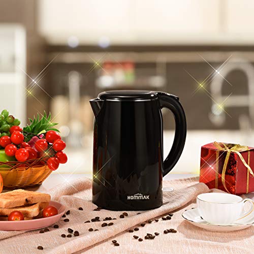 Hommak Electric Kettle,1.7L 1500W Double Wall Cool Touch 304 Stainless