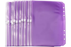 MEI YI TIAN Purple A5 Binder Pockets 12pcs Zipper Cash Envelopes Pouch Loose Leaf Bags 6 Holes PVC Zip Organizer Folder for Planner Journal Budget Filing