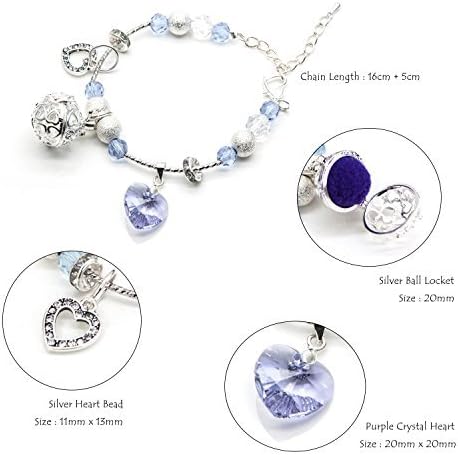 SisFrog Aromatherapy Essential Oil Diffuser Locket Bracelet Purple Crystal Heart Pendant Bracelet with 5 Cotton Balls, Birthday, Easter Gifts for Women, Girls, Mother