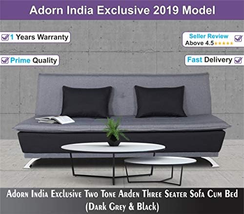 Adorn India Exclusive Two Tone Arden Three Seater Sofa Cum Bed (Dark Grey & Black), Wood, Foam