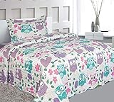 Elegant Home Cute Beautiful Girls Mutlicolor Pink White Blue Purple Floral Owl Hearts Design 2 Piece Coverlet Bedspread Quilt Kids Teens/Girls Twin Size # Owl (Twin Size)
