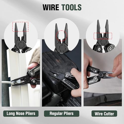 WORKPRO 11 in 1 Multitool Pliers | Stainless Steel Folding Multifunction Tool with Saw, Screwdriver and Pliers for Camping and Hiking