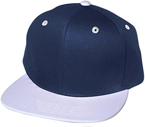 QML Premium Cotton Snapback Baseball Cap Solid and 2-Tones ( 33 Colors / Adjustable) (2 TONE, NAVY/WHITE)