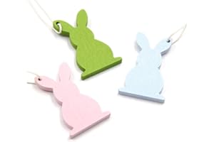 JUSTMYDRESS Easter Bunny Wooden Hanging Tags Egg Rabbit Shape Easter Craft Wooden Hanging JHE30 (3 Bunny Set)