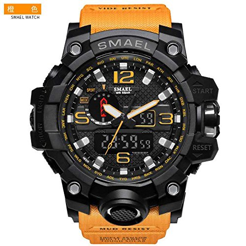 Men s Digital Analog Sports Military Stylish Watches Waterproof Outdoor Electronic LED Backlight Display Alarm Stopwatch ( Black Orange)