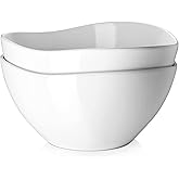 DOWAN Large Mixing Bowls, Ceramic Serving Bowls, 3.2 Quart Deep Salad Bowls, 105 Oz White Fruit Bowls for Modern Home, Set of 2