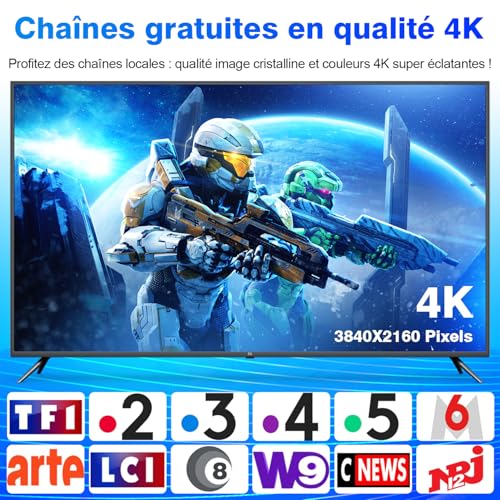 Antenne TV Intérieure TNT HD Amplificateur Signal Gain Élevé VHF/UHF Base Magnétique Réception 360° Compatible DVB-T2 Smart TV 4K Full HD 1080P Câble Coaxial 5m Anti-Interférences 4G/5G