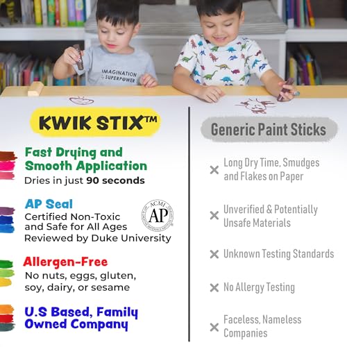 Kwik Stix Solid Tempera Paint Sticks, 24 Colors, Washable Paint Sticks for Kids, Non-Toxic, Quick Drying, Allergen Free, Comes in Classic, Metallic, & Neon Colors, Ideal for Kids and Toddlers