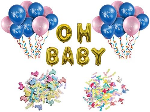 32'' OH BABY Gold Foil Letter Balloons + 16pcs 10'' Pink / Blue Latex Balloons + 30g Confetti for Baby Shower