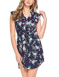 tinkwell Mujer Verano Casual Sin Mangas Cintura Elástica lado Split impreso Mini vestido