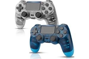GenGeLy Controls for PS4 Controller, 2 pack mandos Compatible with Playstation 4 Controller,Wireless Gamepad with 3.5mm Audio Jack/Dual Vibration/Motion Sensor,New Controller for Clear White and Blue