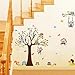 Amaonm Removable Giant Brown Tree & Cororful Leaves Wall Decal Natural Jungle Wildlife Animals Owls,Monkey,Butterfly,Birds DIY Home Art Decor Wall Stickers for Bedroom Living Room Nursery Room