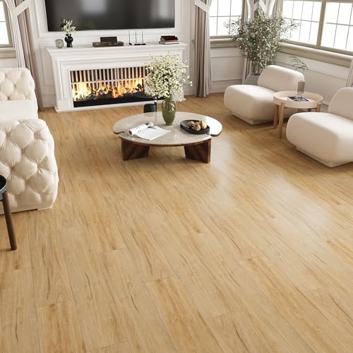 VEELIKE Vinyl Sheet Flooring Stick on Floor Tiles Waterproof Self Adhesive Cottage Oak Light Brown Wood Look Planks 16 Pack 24 Sq.Ft. 6x36 Inch for Kitchen Bathroom Bedroom Renters Home Decor