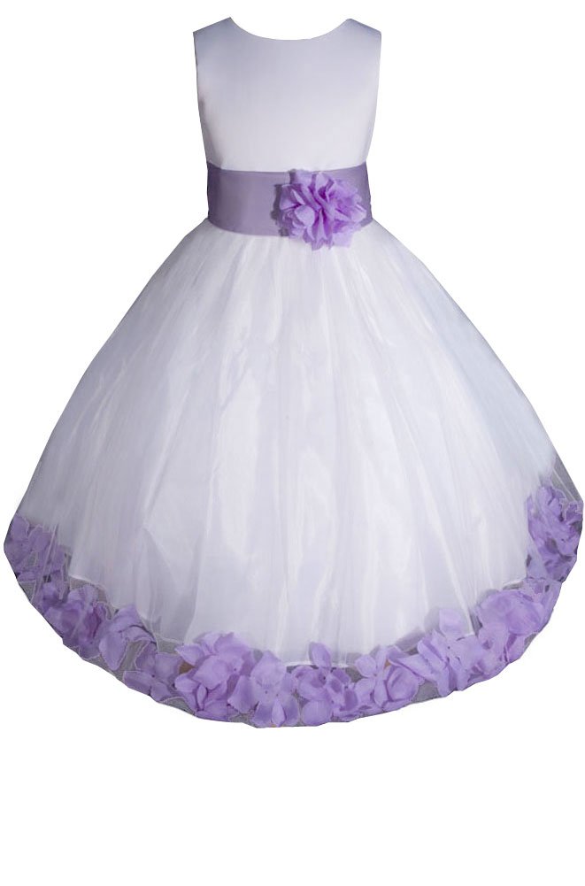 purple and white flower girl dresses