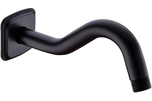 TRUSTMI Curved Shower Arm with Flange, 8-inch S-Shape Stainless Steel Top Shower Head Extension Replacement, Wall Mounted, Matte Black