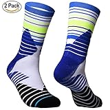 WEIERYA Sports Performance Socks for Men and Women, Moisture Wicking, Compression Support, Cushioned Socks 2 Pairs Pack