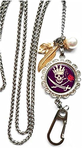RainbowSky Pirate Skull Chain Lanyard Necklace Bracelet Keychain Eyeglass Holder for ID Card Name Tag Badge Holder with Clasp, C18