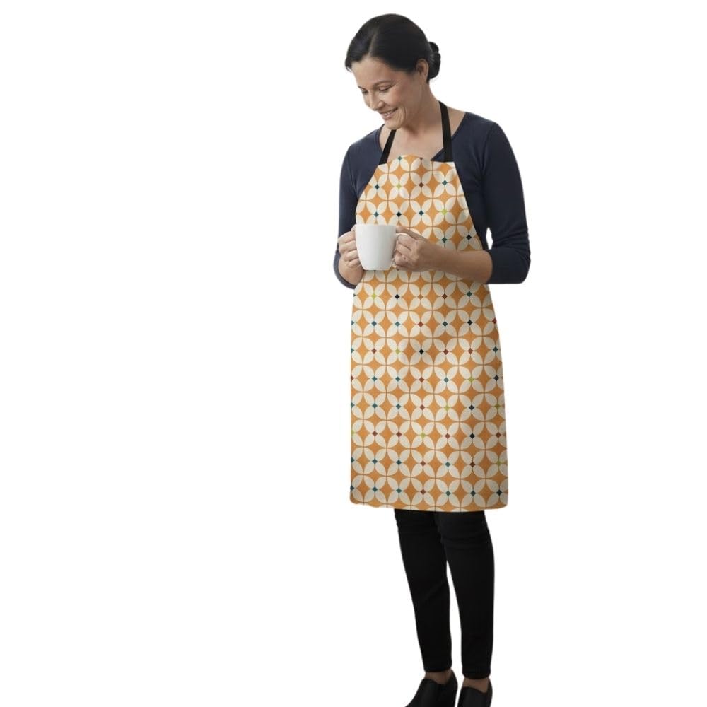 Jolee... Fabrics Wipe Clean PVC Coated Aprons - 100% Cotton Oilcloth - One Size - Easy to Clean and Splash Proof Apron (Burnt Orange Marguerite, Adult (75cm Length))