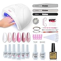 Vishine Gel Nail Polish Starter Kit with 48W SUNOne UV LED Nail Lamp Speed Dryer Manicure Tools 6 Pretty Colors Gel Polish Base and Top Coat #01