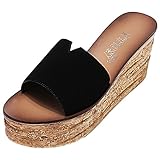 Btime Women Summer Simple Design Open-toe Suede Casual Slipper Platform Shoes(7.5 B(M)US,Black)